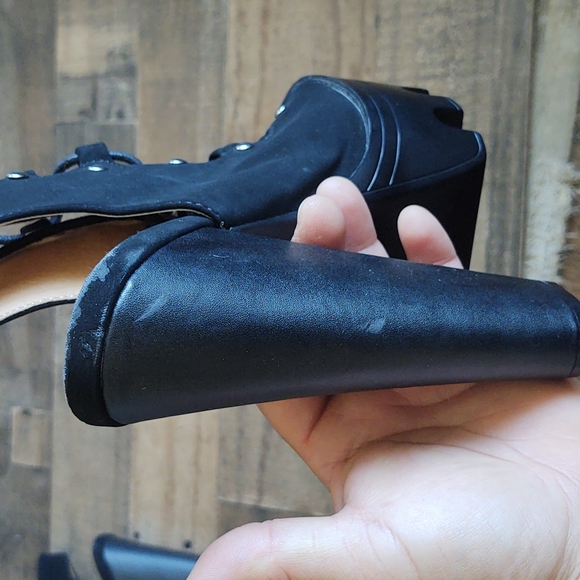 Wild Diva Lounge Black Chunky Platform Lace up Faux Suede Steampunk Heels sz 7.5 - Picture 4 of 13